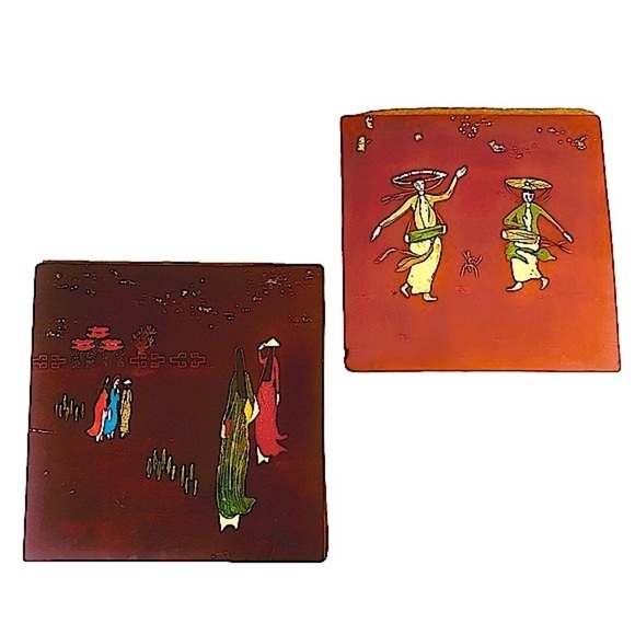 VTG Lacquer paintings Vietnamese Folk Art  10” - Picture 1 of 9